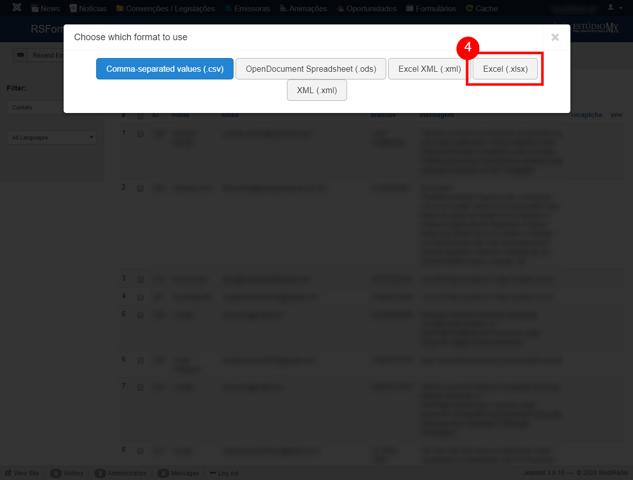 Exportar dados de um Formul&aacute;rio