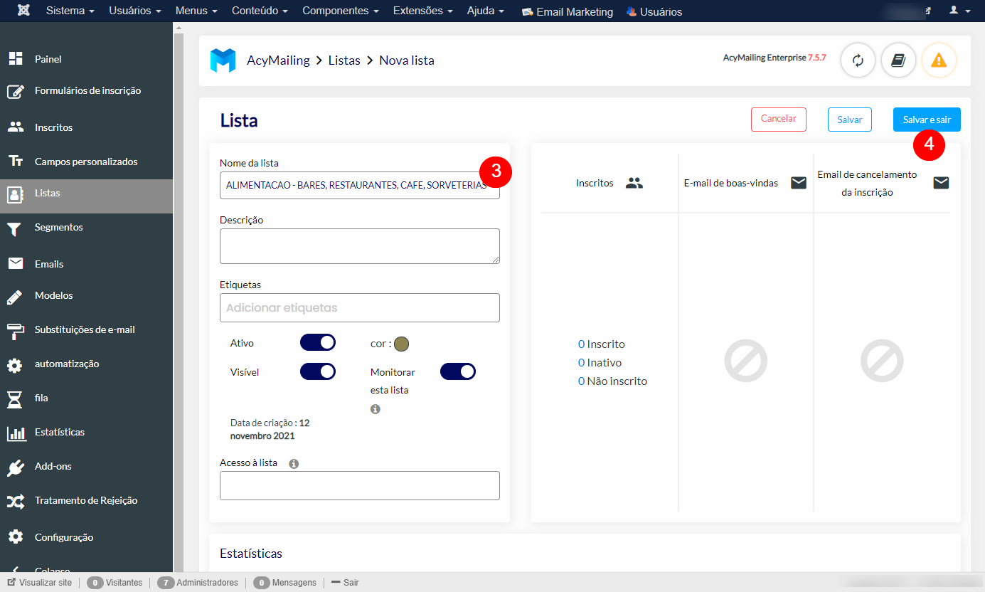 Criar listas de envio