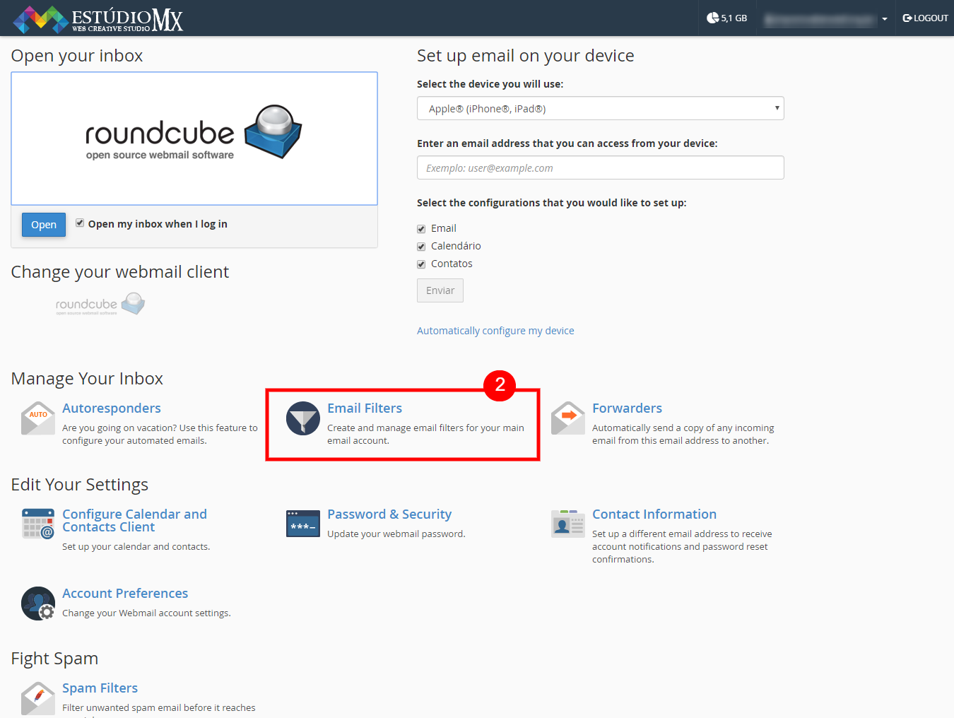 Criar um filtro para e-mails