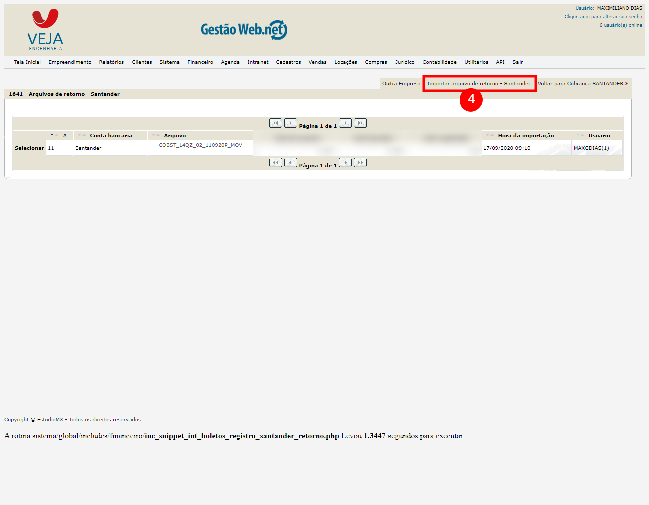 Importar Arquivo Retorno Santander e baixa do Contas a Receber