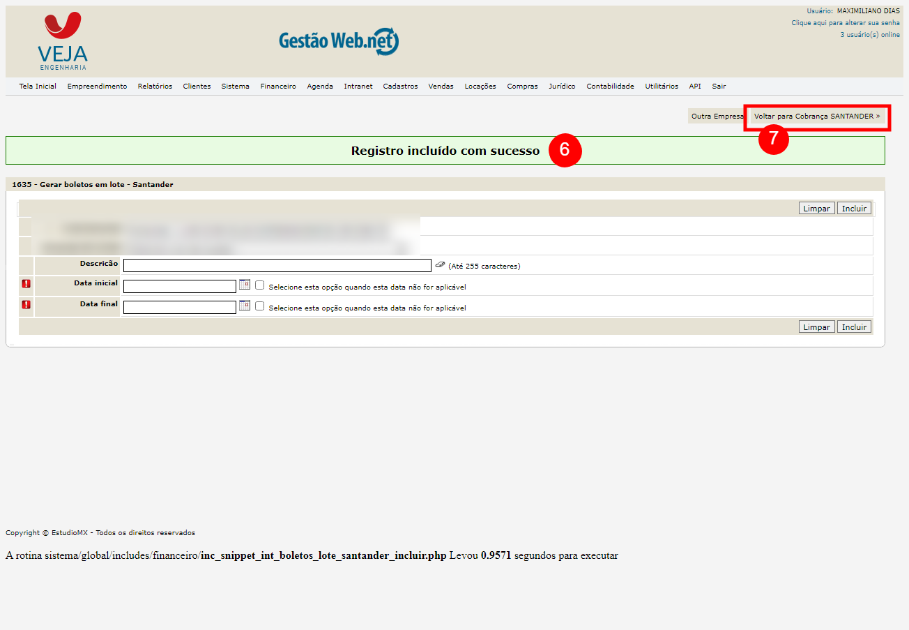 Gerar Boletos em lote Santander