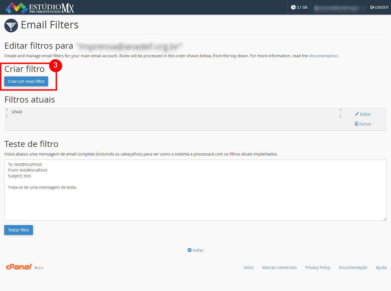 Criar um filtro para e-mails