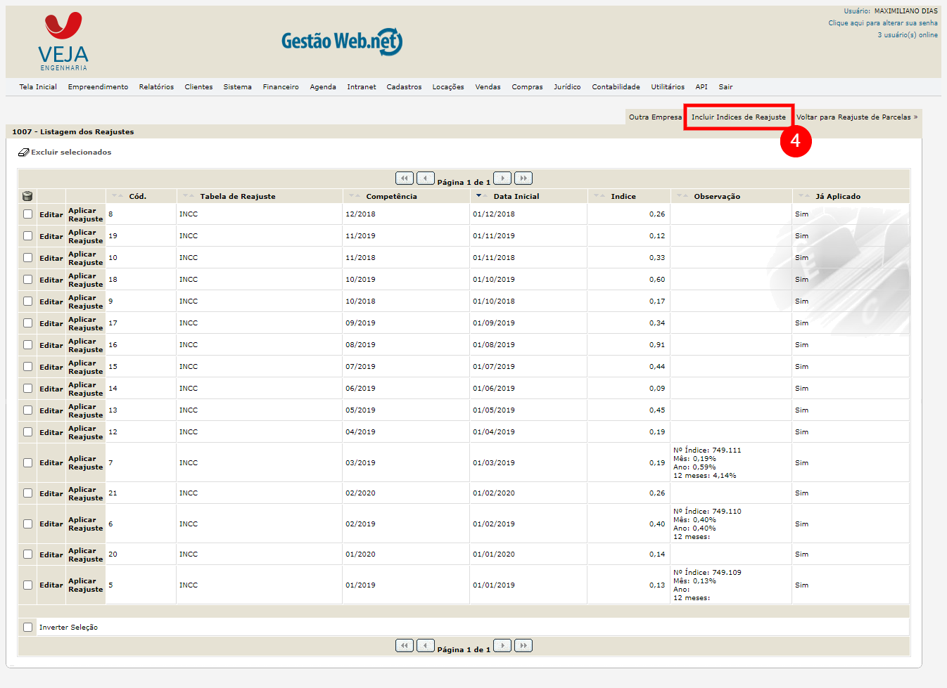 Atualizar parcelas por algum &iacute;ndice de corre&ccedil;&atilde;o