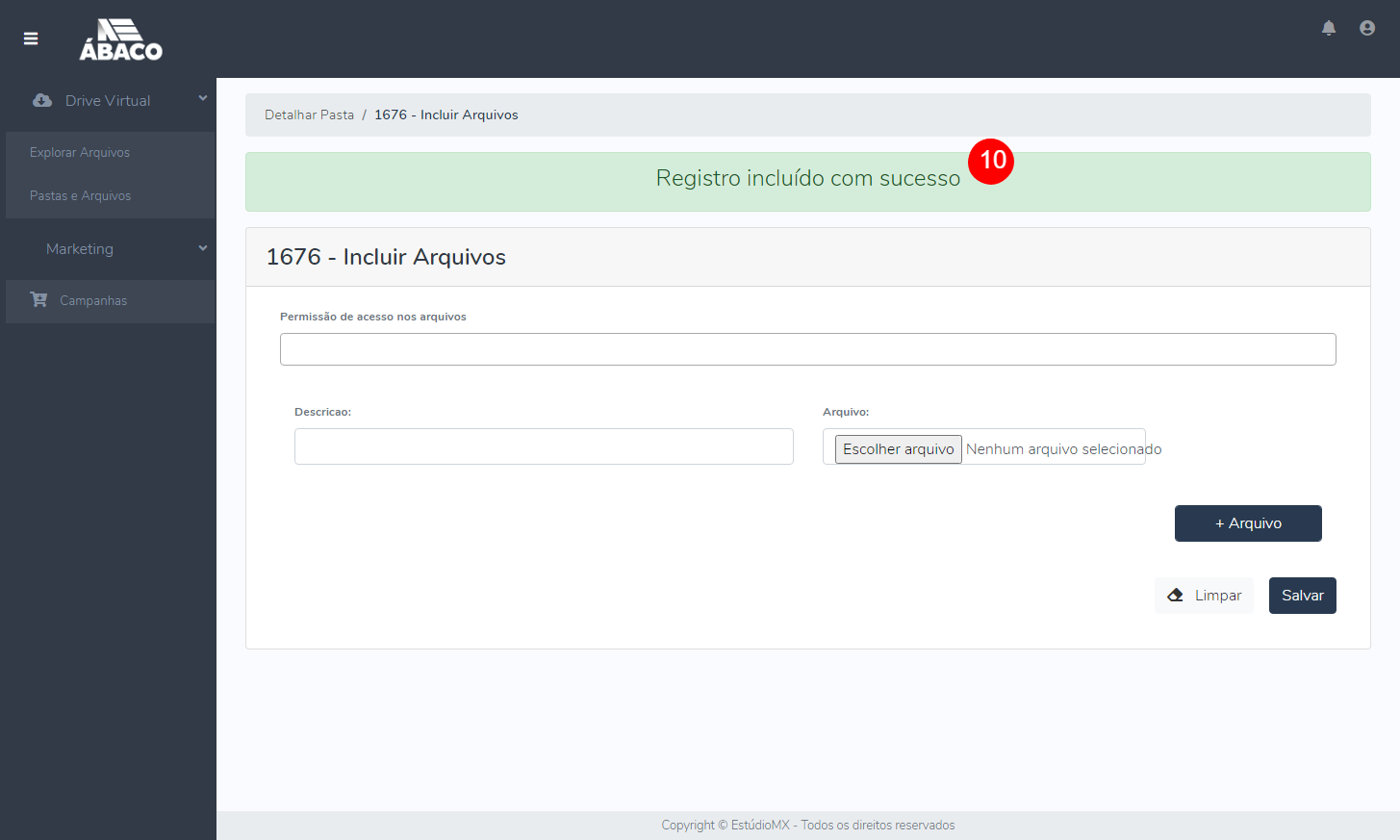 Upload de arquivos no Drive
