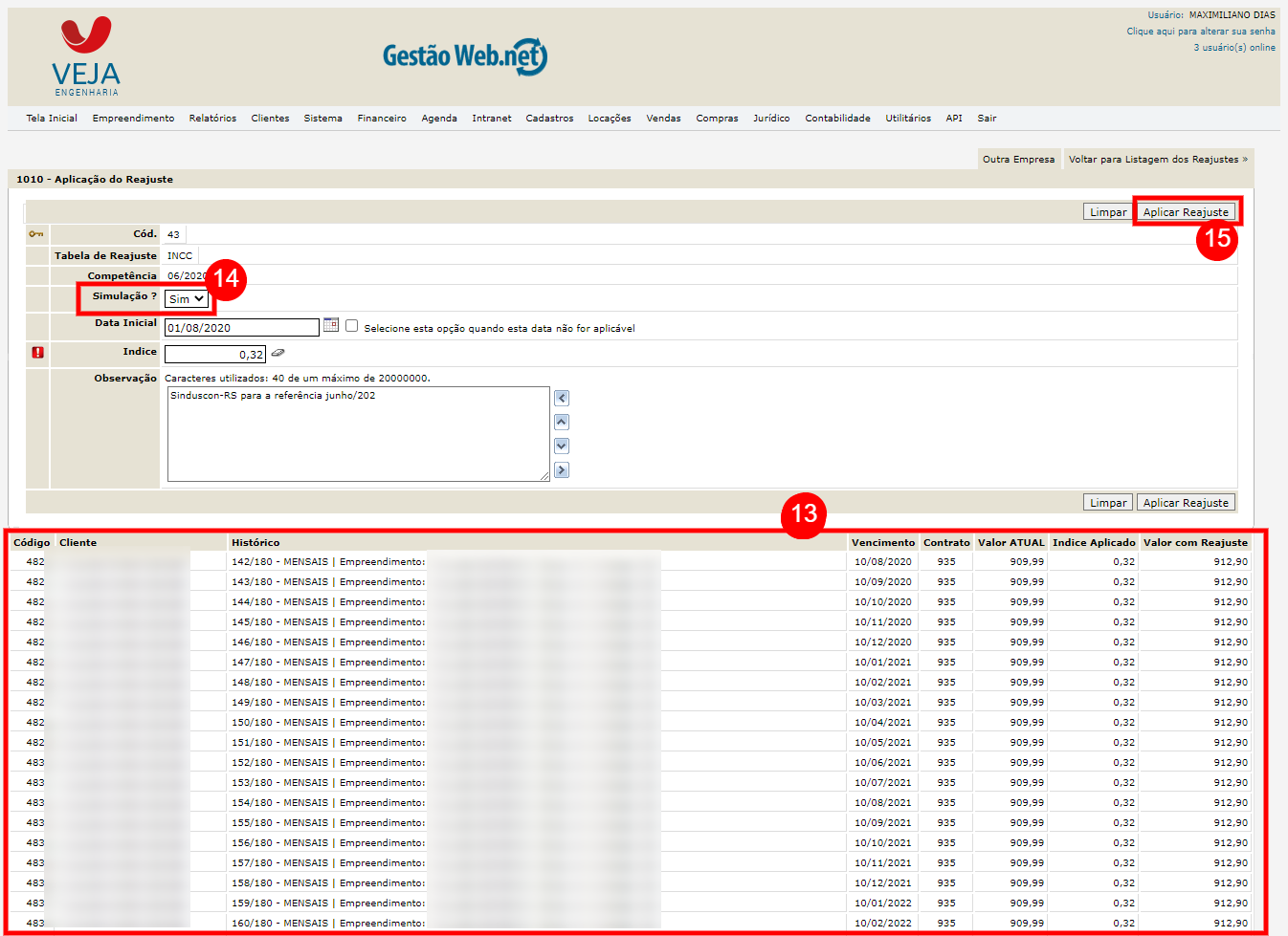 Atualizar parcelas por algum &iacute;ndice de corre&ccedil;&atilde;o