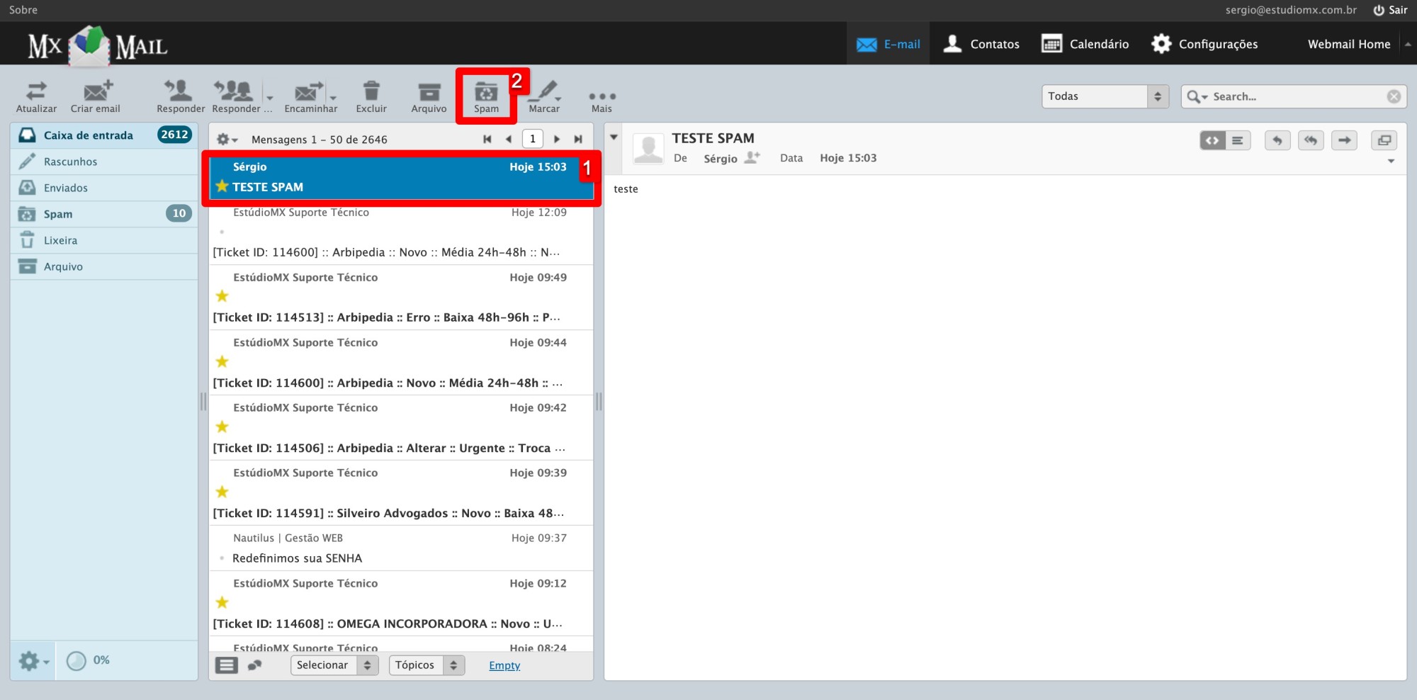 Como marcar um e-mail como spam