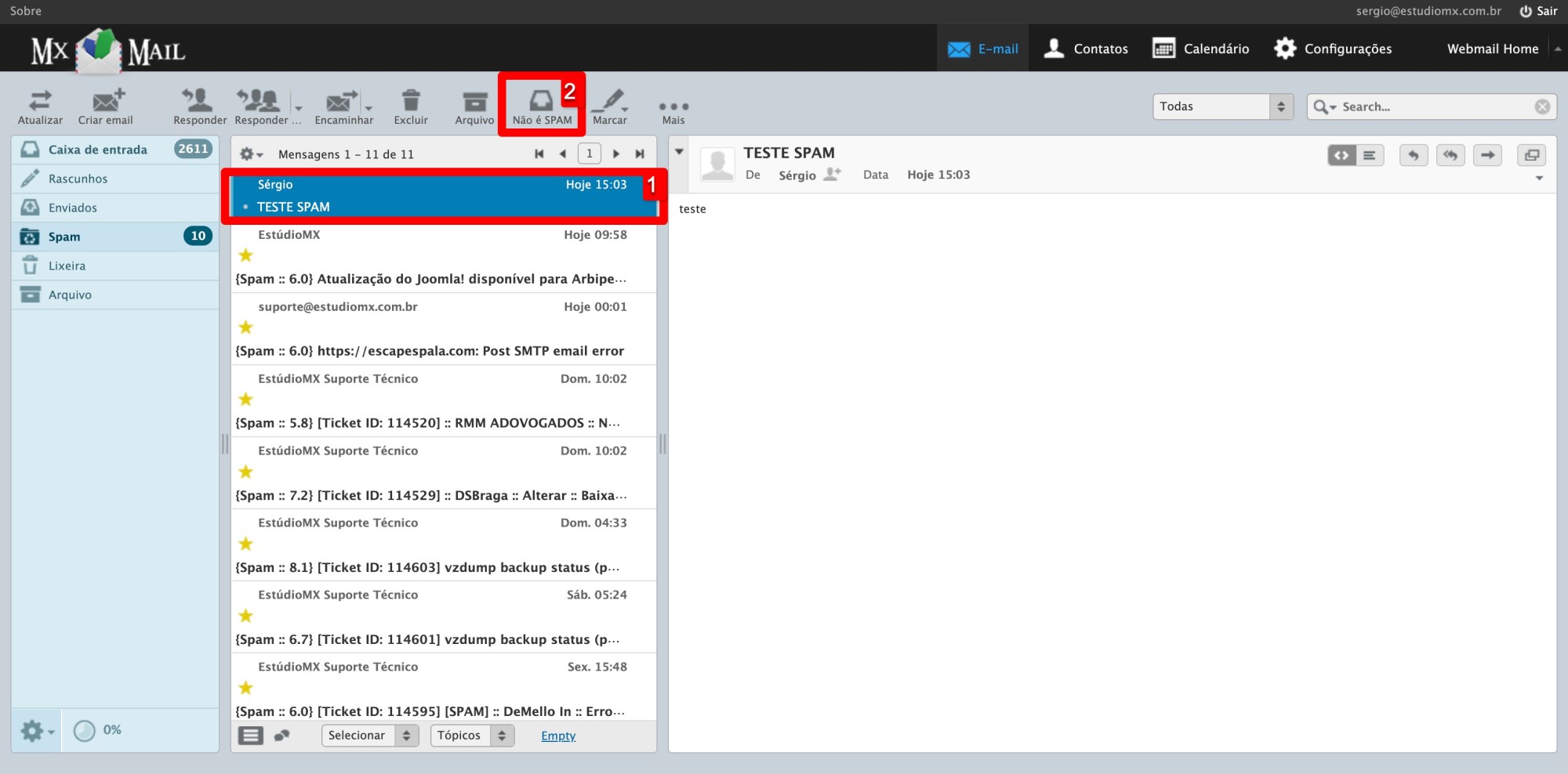 Como marcar um e-mail como &ldquo;N&atilde;o &eacute; spam&rdquo;