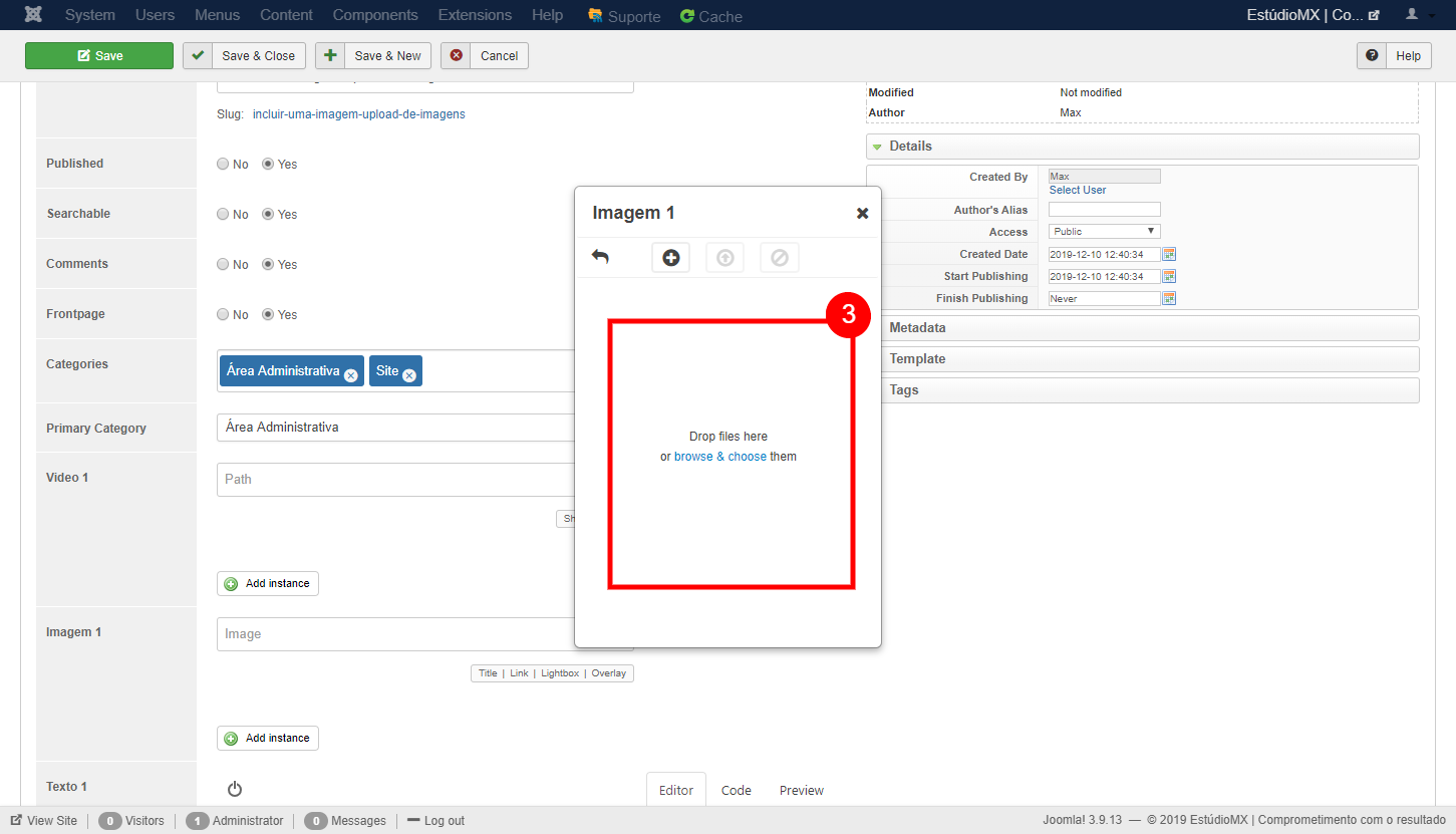 Incluir uma imagem, upload de imagens