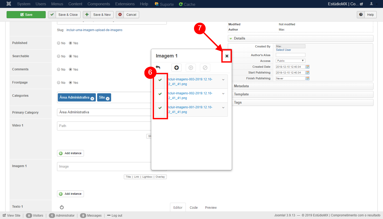 Incluir uma imagem, upload de imagens