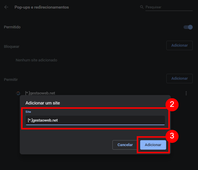 Habilitar janelas pop-up no Gest&atilde;o Web
