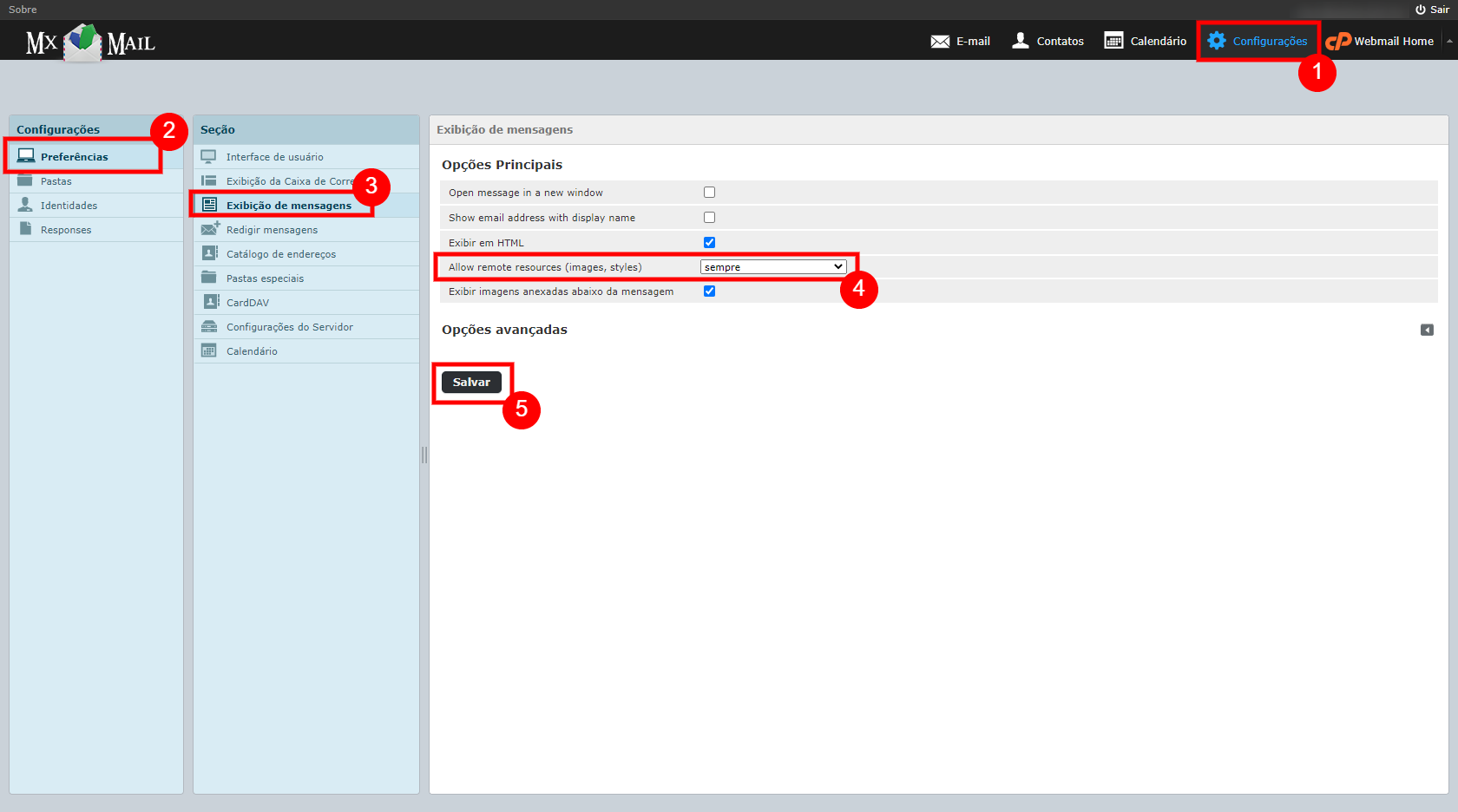 Exibir imagens no Webmail